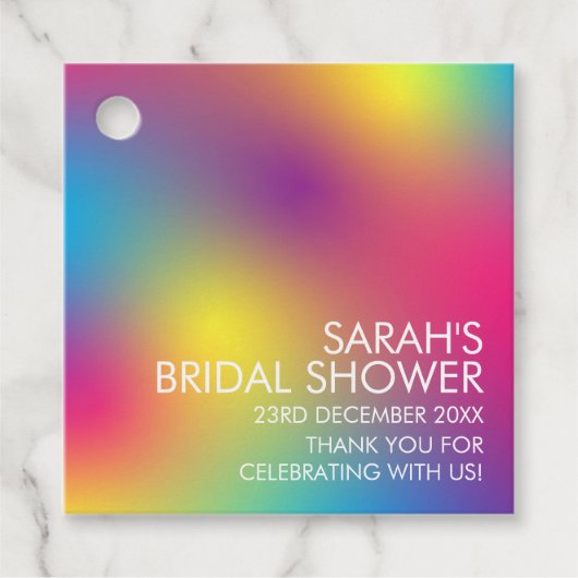 Modernes farbenfrohes, holografisches Brautparty Geschenkanhänger (Vorderseite)