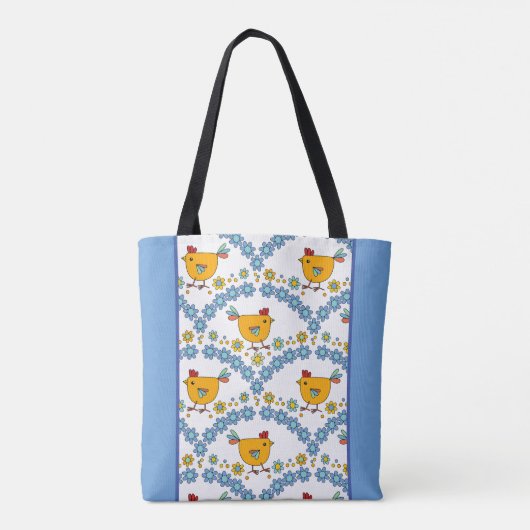 Modernes, farbenfrohes Hühnerdesign Tasche (Rückseite)