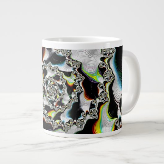 Modernes, farbenfrohes psychedelisches Spiral-Frak Jumbo-Tasse (Vorderseite Rechts)