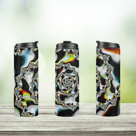 Modernes, farbenfrohes psychedelisches Spiral-Frak Thermosbecher