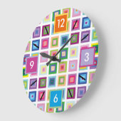 Modernes, farbenfrohes Quadrat-Muster aus dem Mitt Große Wanduhr (Winkel)