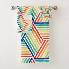 Modernes, farbenfrohes Rainbow Cube Pattern Badezi Badhandtuch Set