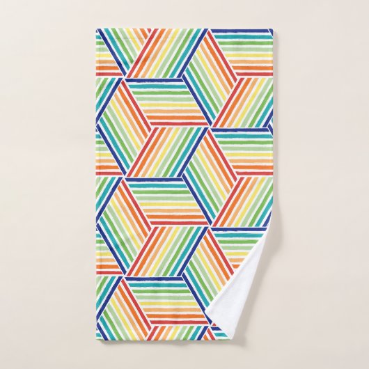 Modernes, farbenfrohes Rainbow Cube Pattern Badezi Badhandtuch Set (Handtuch)