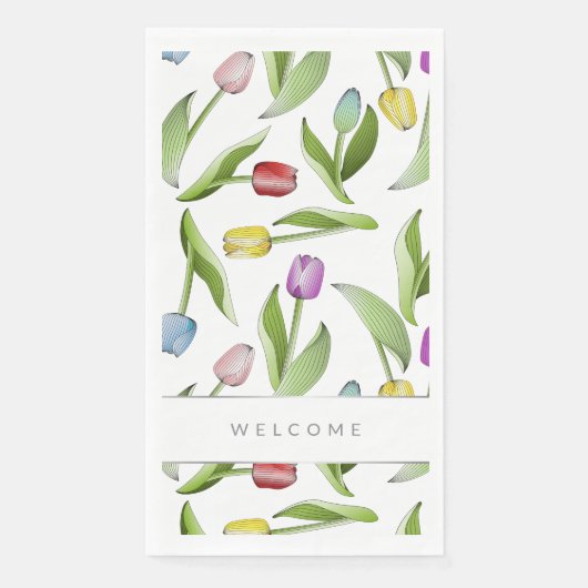 Modernes, farbenfrohes Tulip Muster Willkommen Serviette (Vorderseite)