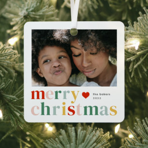 Modernes, farbenfrohes Weihnachtsfest - Foto Ornament Aus Metall