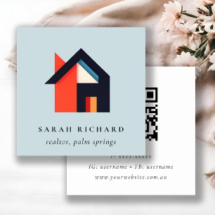 Modernes Farbhaus-Logo Realtor Blau QR-Code Quadratische Visitenkarte