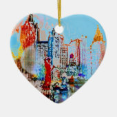Modernes, farbiges Aquarell NYC blaues Herz Keramik Ornament (Vorne)