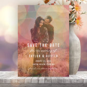 Modernes, farbiges Bokeh-Overlay-Foto Hochzeit Save The Date