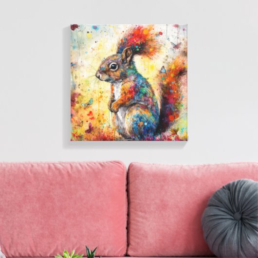 Modernes, farbiges Eichhörnchen Art Canvas Print Leinwanddruck (Insitu (Wohnzimmer))