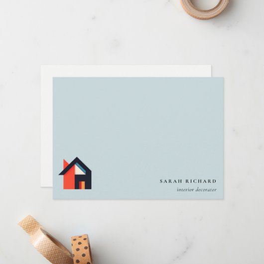 Modernes farbiges Haus Logo Realtor Blue Red Orang Mitteilungskarte (Vorderseite/Rückseite Beispiel)