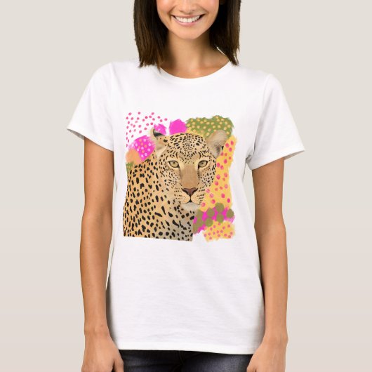 Modernes, farbiges Leopardendesign T-Shirt (Vorderseite)