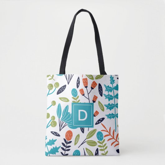 Modernes farbiges Monogramm für das Muster Floral  Tasche (Vorderseite)