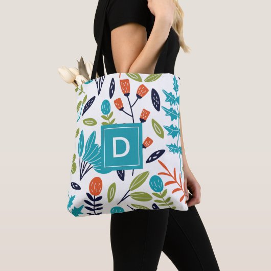 Modernes farbiges Monogramm für das Muster Floral  Tasche (Von Nahem)