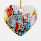 Modernes, farbiges NYC-Herz Keramik Ornament (Vorne)