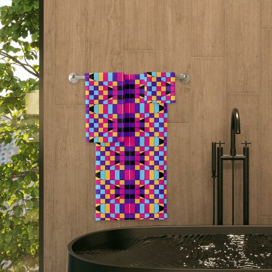 Modernes, farbiges Op Art Mosaik geometrisches Mus Badhandtuch Set