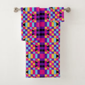 Modernes, farbiges Op Art Mosaik geometrisches Mus Badhandtuch Set (Insitu)
