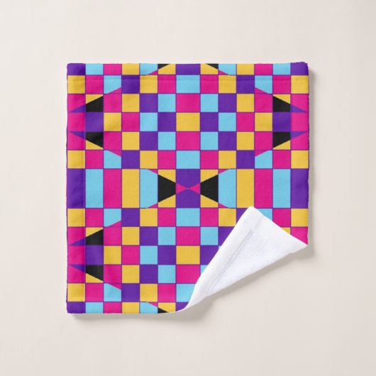 Modernes, farbiges Op Art Mosaik geometrisches Mus Badhandtuch Set (Waschlappen)