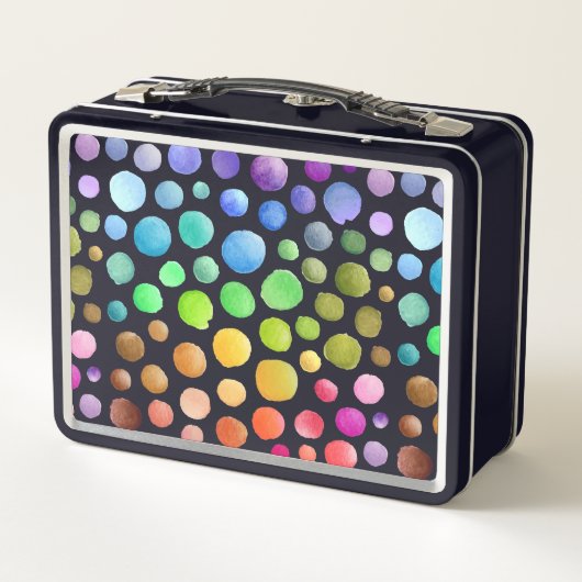 Modernes, farbiges Pinselpolka Dot School Pattern Metall Brotdose (Rückseite)