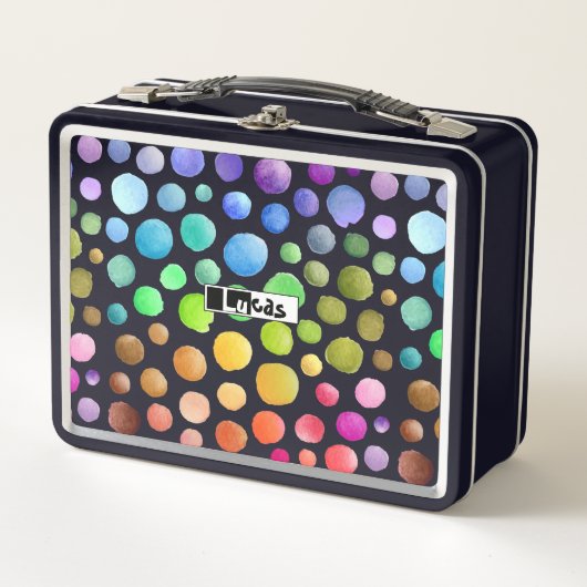 Modernes, farbiges Pinselpolka Dot School Pattern Metall Brotdose (Vorderseite)