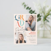 Modernes, farbiges Retro-Abschluss mit zwei Fotos Einladungspostkarte (Stehend Vorderseite)