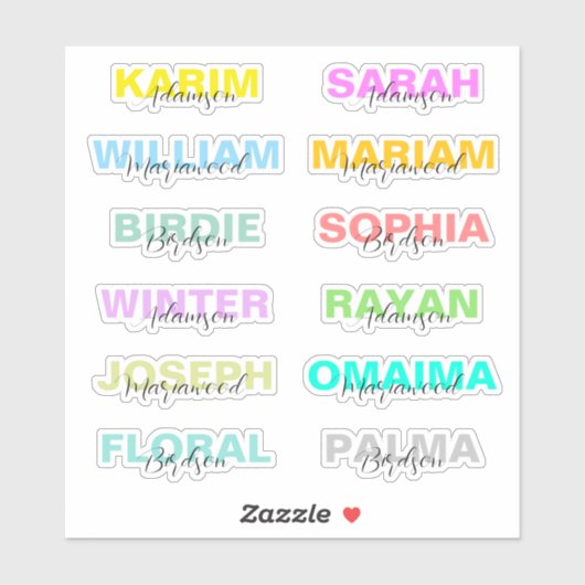 Modernes, farbiges Script mit vollen Namen, beste  Aufkleber (Blatt)