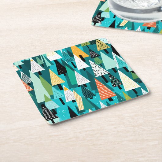 Modernes, farbiges Weihnachtsbaummuster Rechteckiger Pappuntersetzer (angewinkelt)