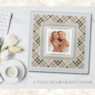 Modernes Farmhaus Beige Kariert Bestes Mama Foto Glasuntersetzer