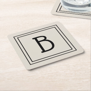 Modernes Farmhaus mit monogrammiertem Tan und schw Rechteckiger Pappuntersetzer