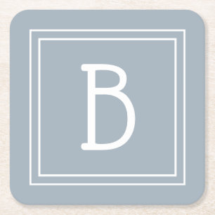 Modernes Farmhaus-Monogramm Blau & Weiß Initiale Rechteckiger Pappuntersetzer