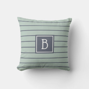 Modernes Farmhaus-Monogramm Grün & Blau Gestreift Kissen