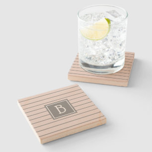 Modernes Farmhouse-Monogramm Rosa & Grau Gestreift Steinuntersetzer