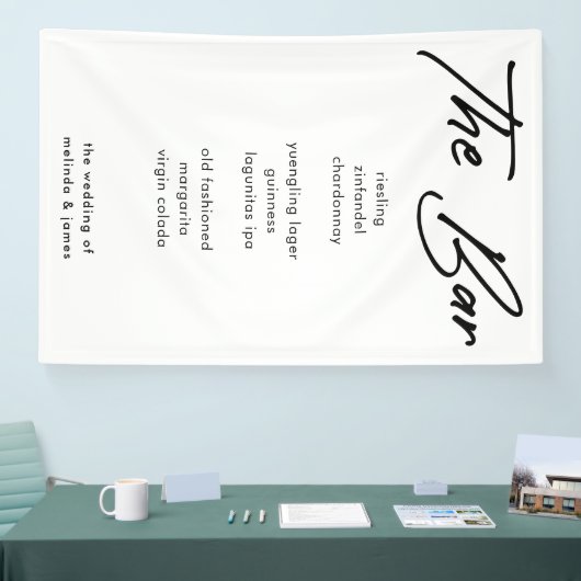 Modernes, feines Calligraphy Fabric Bar Menu Weddi Banner (Messe)