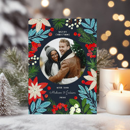 Modernes, feines, florales Weihnachtsfest Foto Feiertagskarte