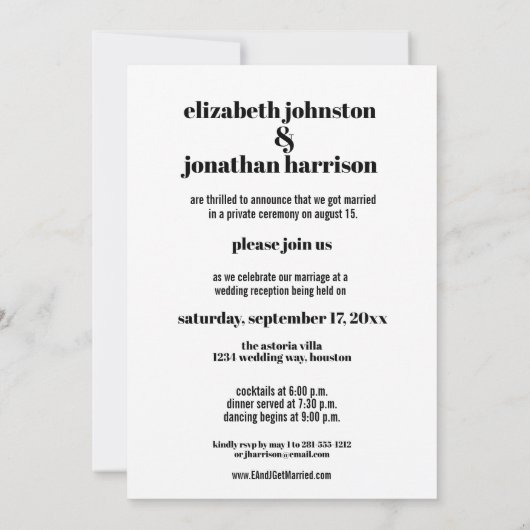 Modernes, feines Foto nur verheiratet Empfang Tren Einladung (Rückseite)