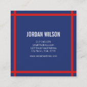 Modernes, feines Grenzrot und Blau Quadratische Visitenkarte (Rückseite)