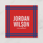 Modernes, feines Grenzrot und Blau Quadratische Visitenkarte (Vorderseite)