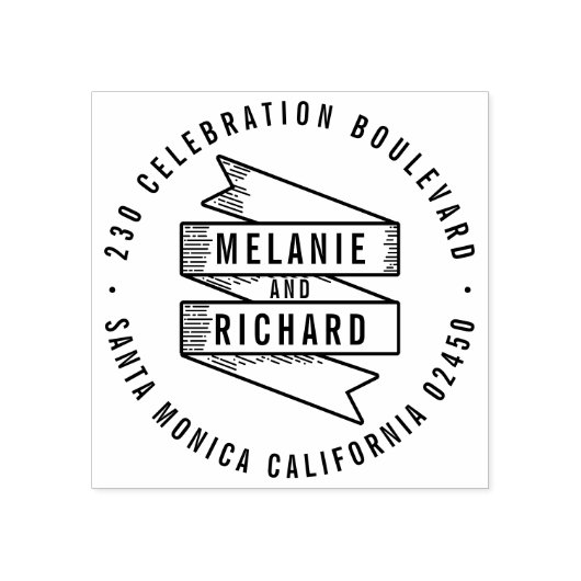 Modernes, feines Hochzeitsbanner & Round-Rücksende Gummistempel (Prägung)