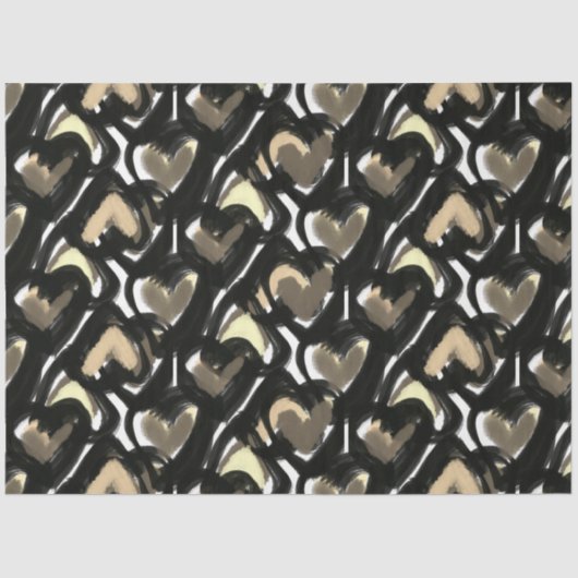 Modernes, feines Illustriertes Sepia Hearts Muster Seidenpapier (Vorderseite)