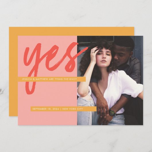 Modernes, feines Korallenrosa Foto Save the Date Einladung (Vorne/Hinten)