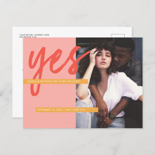 Modernes, feines Korallenrosa Foto Save the Date I Postkarte