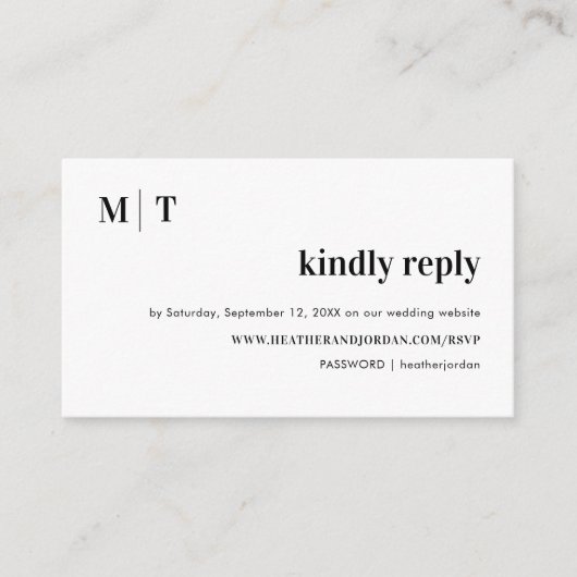 Modernes, feines Monogramm-Hochzeitreferenz-UAWG Begleitkarte (Vorderseite)