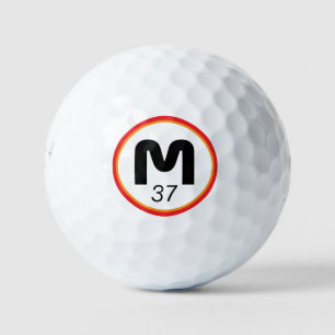 Modernes, feines Monogramm mit seinem Alter Golfball