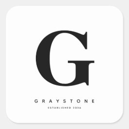 Modernes, feines Monogramm Name Schwarz/Weiß Quadratischer Aufkleber