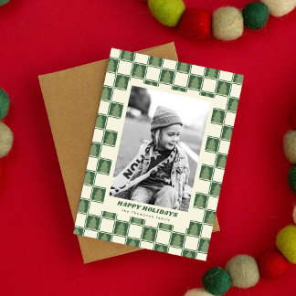 Modernes, feines Retro-Grün-Weihnachts-Schachbrett Feiertagskarte