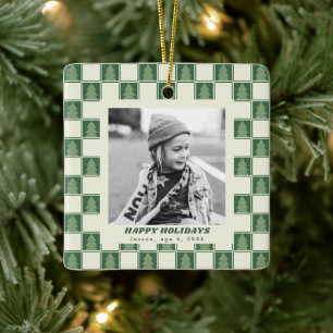Modernes, feines Retro-Grün-Weihnachts-Schachbrett Keramikornament