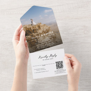 Modernes, feines romantisches Foto mit QR-Code Hoc All In One Einladung