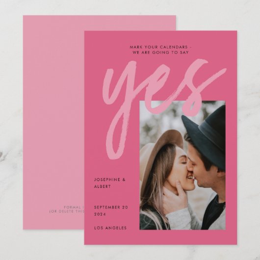Modernes, feines rosa Rose Big Script Foto Wedding Save The Date (Vorne/Hinten)