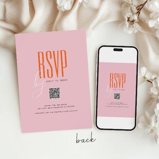 Modernes, feines Rosa und orangefarbener QR-Code E Einladung
