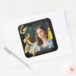 Modernes, feines Schriftart Foto Abschluss Tassel Quadratischer Aufkleber