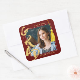 Modernes, feines Schriftart Foto Abschluss Tassel Quadratischer Aufkleber